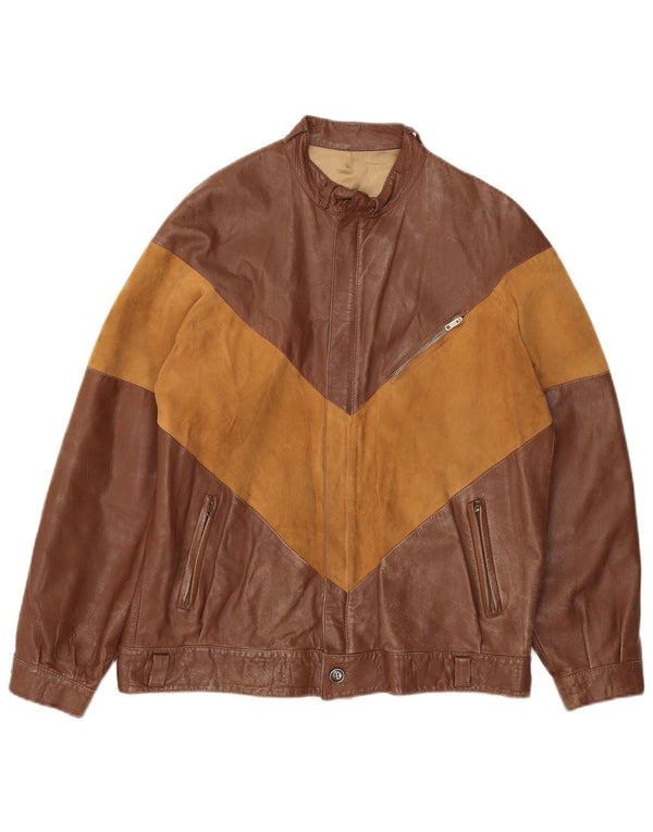 Vintage herre læderjakke IT 52 XL Brun Colourblock