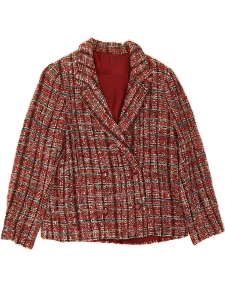 VINTAGE Womens Double Breasted Blazer Jacket UK 14 Medium Red Check Vintage Vintage and Second-Hand Vintage from Messina Hembry 