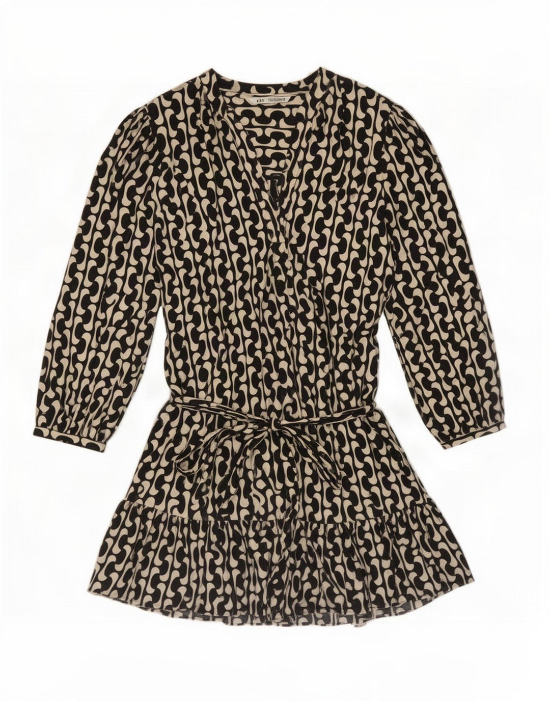 Zara Kvinders Oversized Abstrakt Mønster Tiered Dress UK 16 Large Black