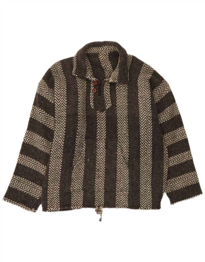 VINTAGE Herre Polo Neck Jumper Sweater XL Grå Chevron Aztec
