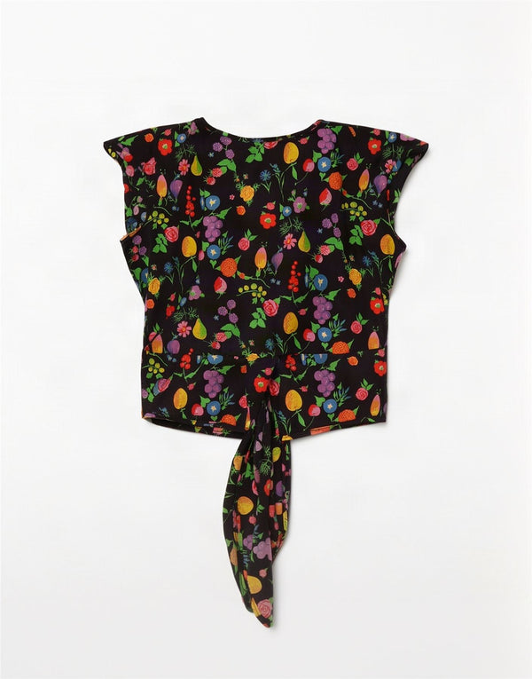 Vintage Kvinders Crop Wrap Cardigan Top UK 14 Medium Black Floral