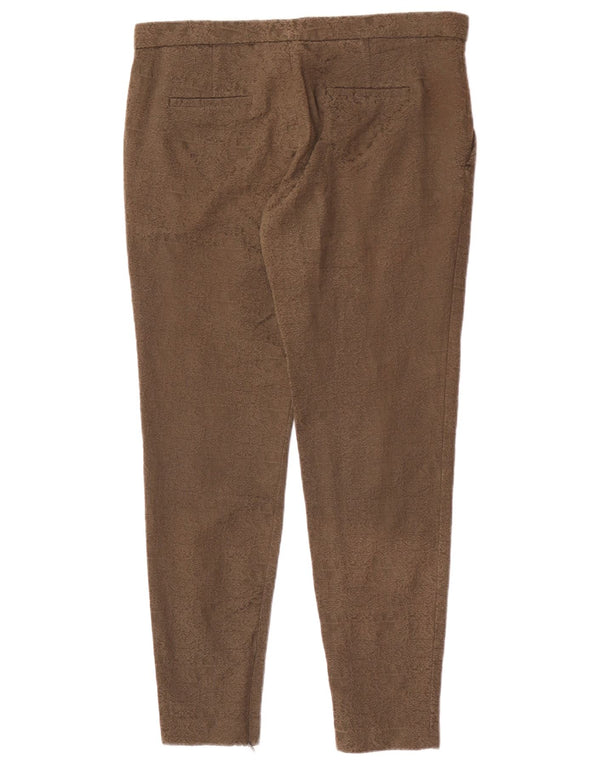 Zara Dame Slim Chino Bukser Large W34 L29 Khaki Floral Bomuld