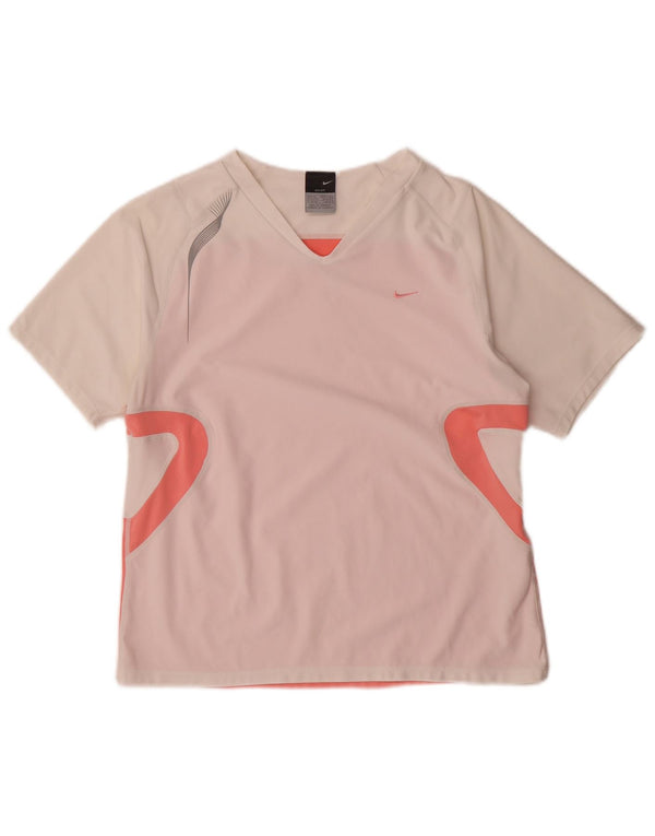 Nike Dame Dri Fit T-Shirt Top UK 16/18 XL Hvid Colourblock