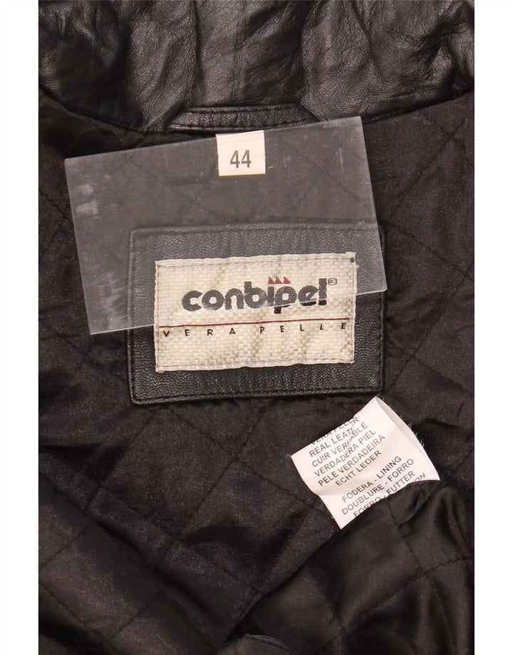 CONBIPEL Womens Leather Coat IT 44 Medium Black Leather Vintage Conbipel and Second-Hand Conbipel from Messina Hembry 