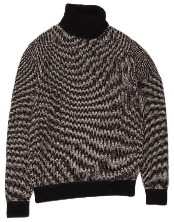Tommy Hilfiger Dame Roll Neck Jumper Sweater UK 6 XS Sort Chevron Bomuld