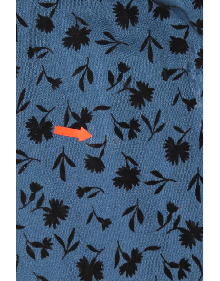 Vintage Dame Langærmet Skift Kjole UK 14 Medium Blue Floral