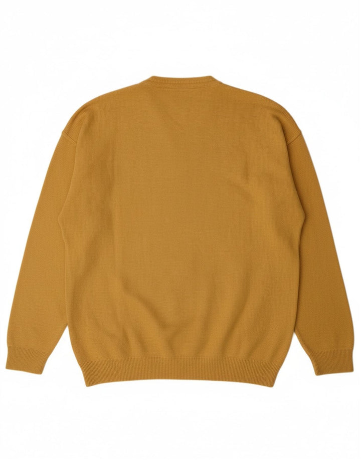 VINTAGE Mens V-Neck Jumper Sweater Large Yellow Argyle/Diamond Acrylic