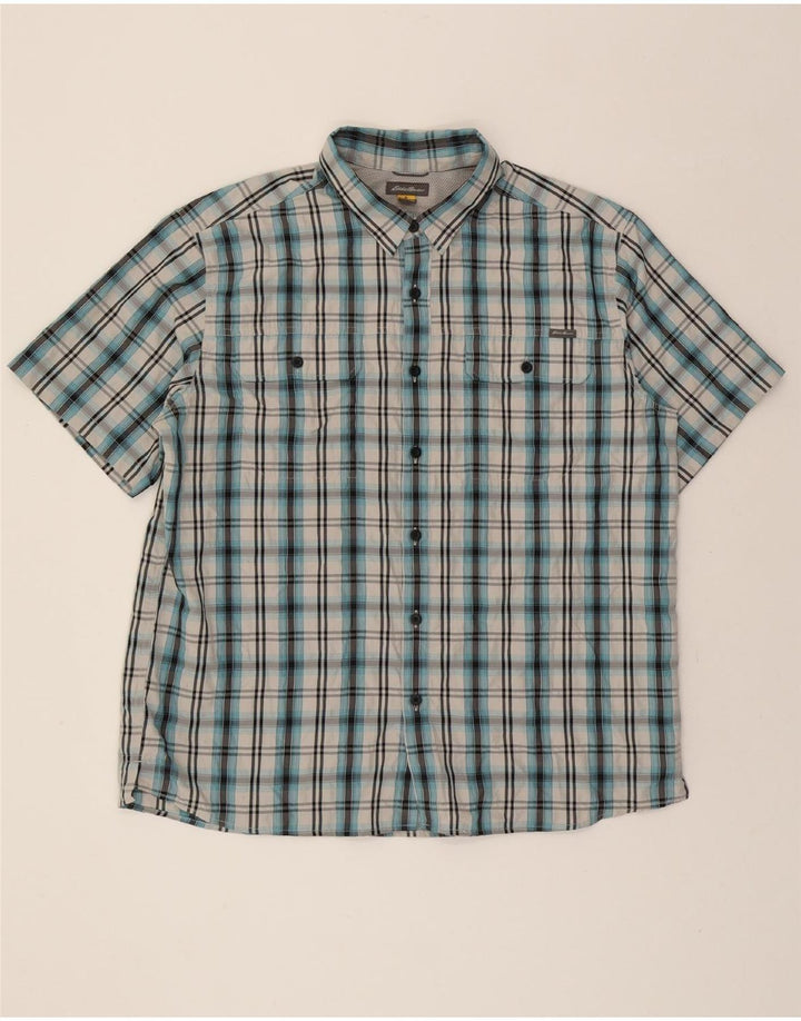 EDDIE BAUER Mens Short Sleeve Shirt XL Blue Check Polyester Vintage Eddie Bauer and Second-Hand Eddie Bauer from Messina Hembry 