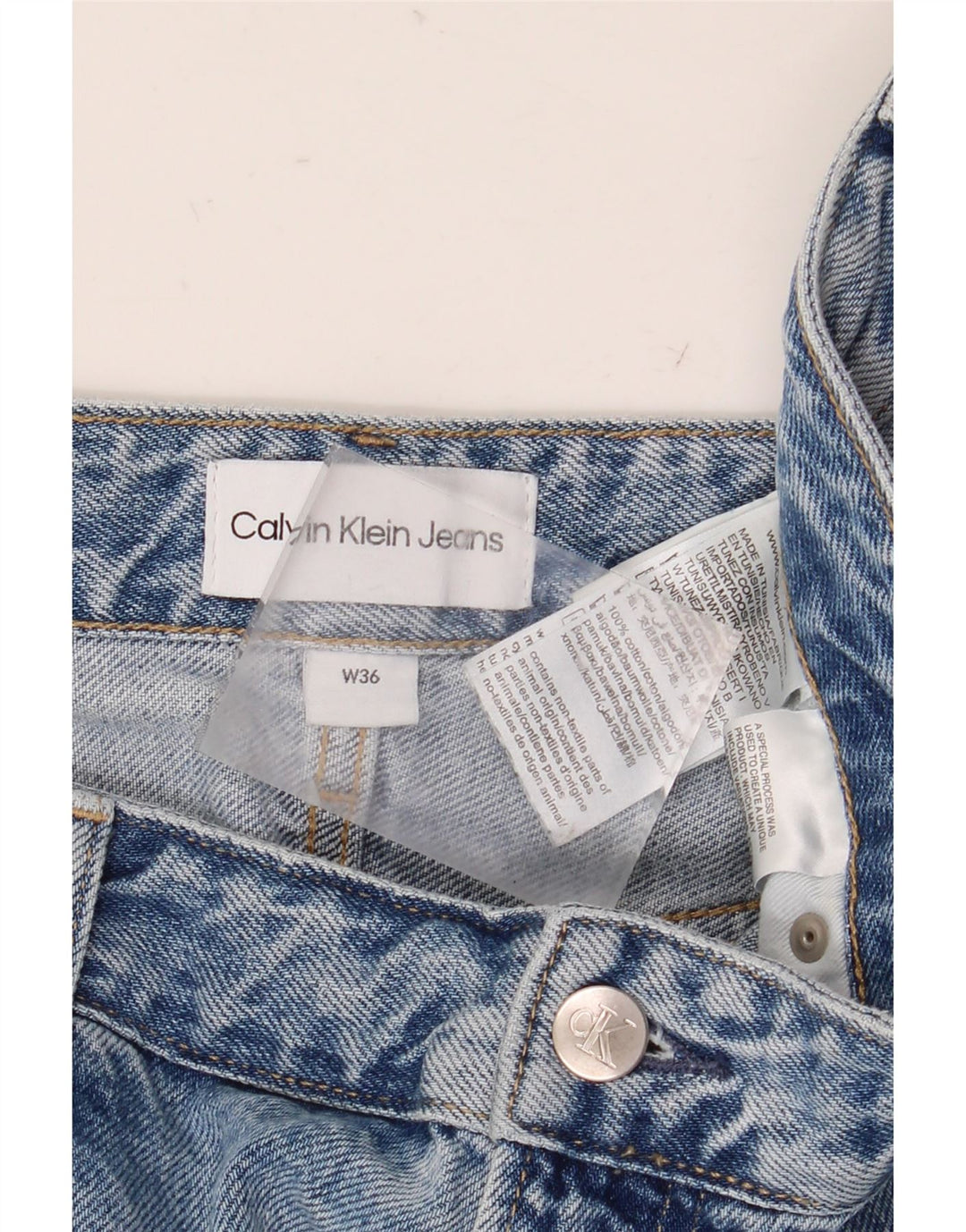 Calvin Klein Herre far tilspidsede cropped jeans W36 L28 blå bomuld