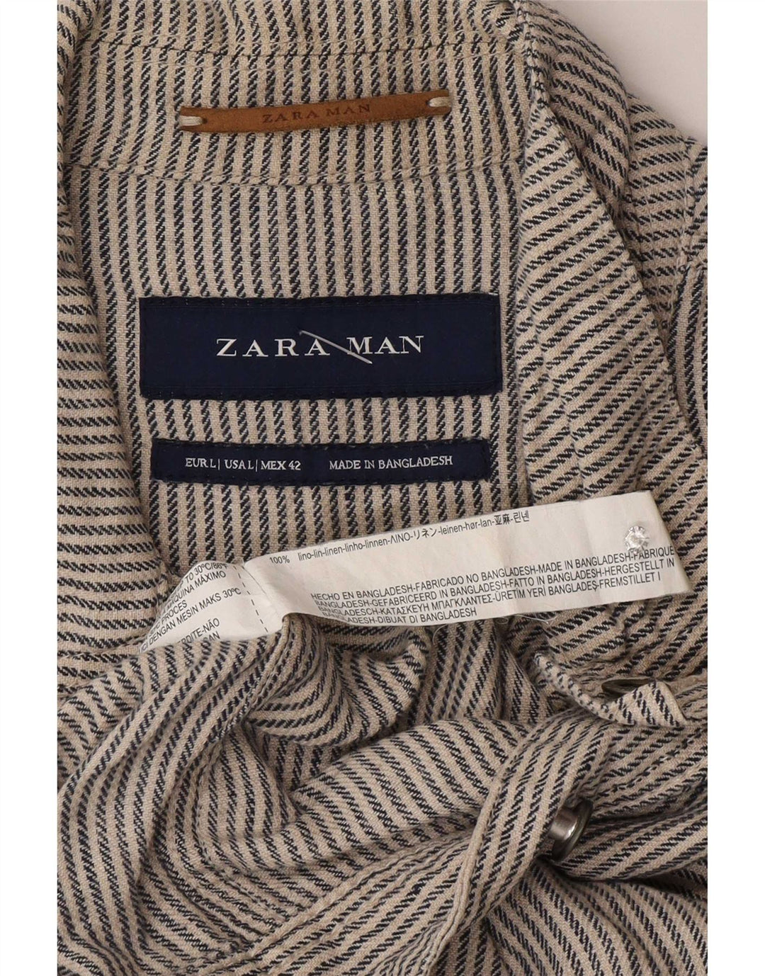 Zara Herre Bomber Jacket UK 40 Large Grey Pinstripe Linen