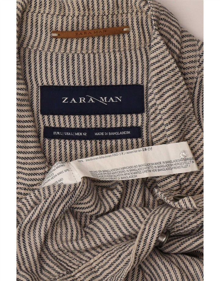 Zara Herre Bomber Jacket UK 40 Large Grey Pinstripe Linen