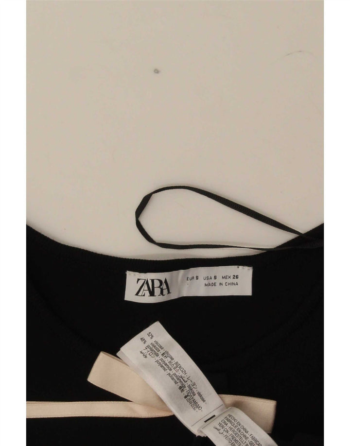 Zara Dame 3/4 Ærm Shift Dress UK 8 Small Black Viscose