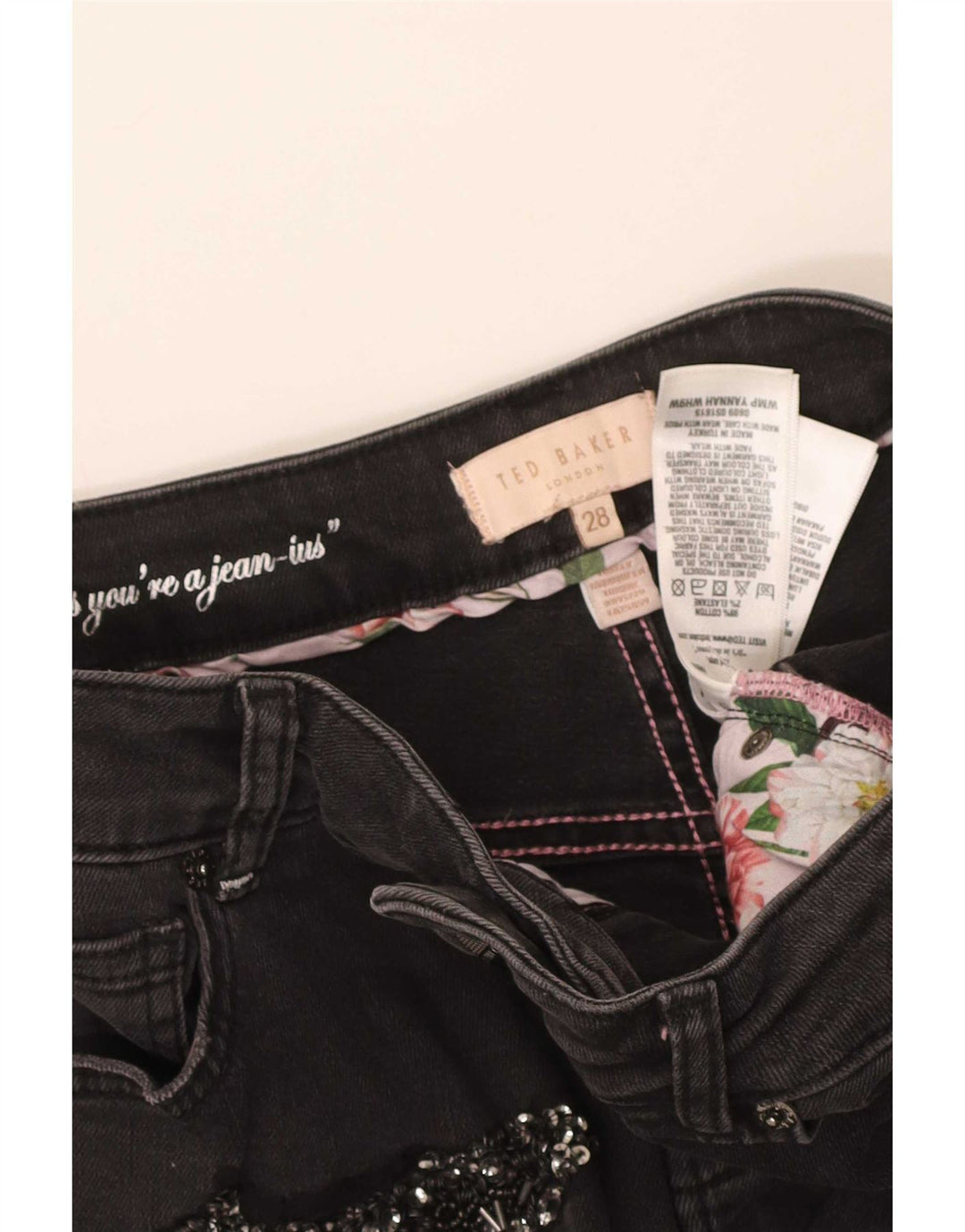 Ted Baker Dame Distressed Slim Jeans W28 L28 Sort Bomuld