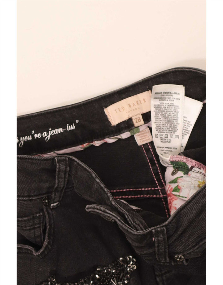 Ted Baker Dame Distressed Slim Jeans W28 L28 Sort Bomuld