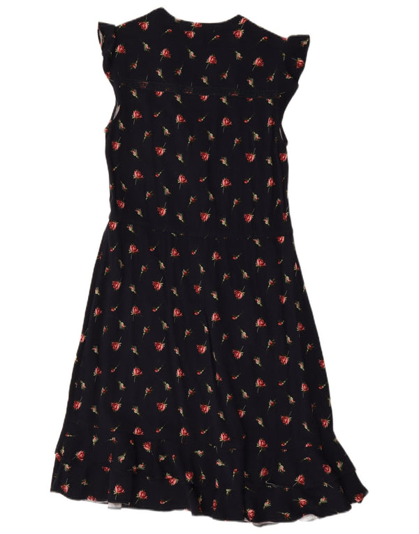 Oasis Womens Ruffle A-Line Kjole UK 8 Small Black Floral Cotton