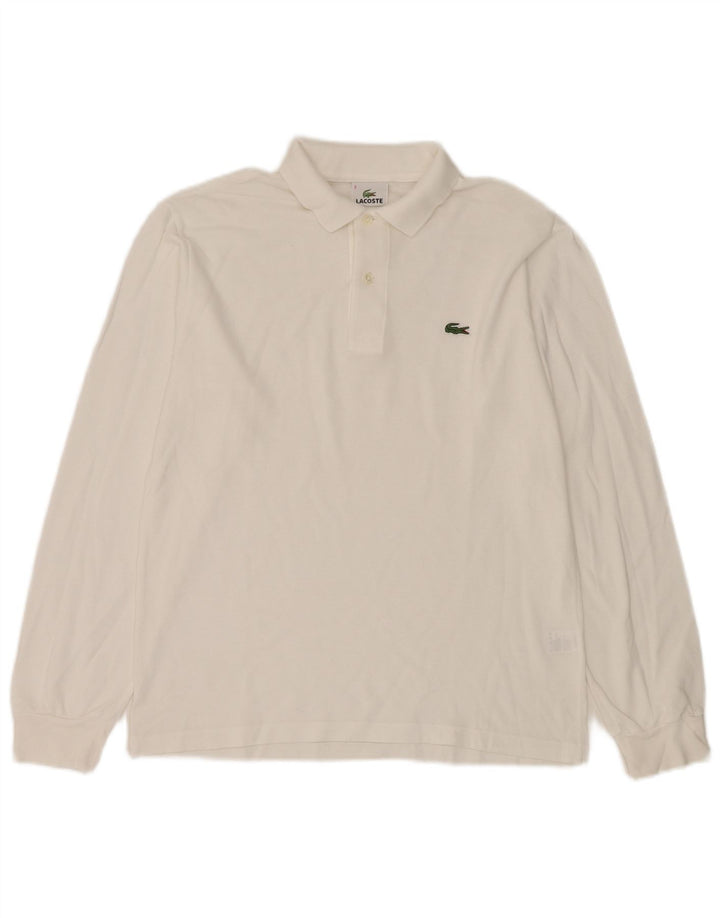 LACOSTE Langærmet herre poloshirt størrelse 3 Lille hvid bomuld