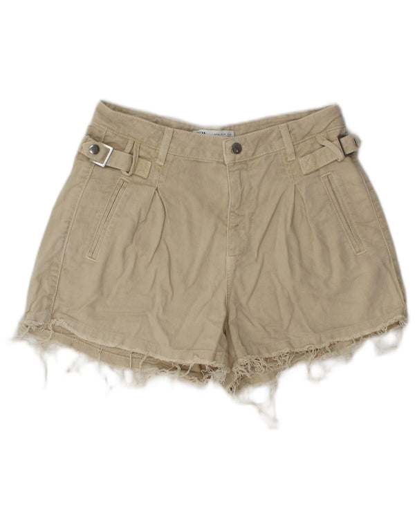 Zara Dame Denim Hot Pants EU 38 Small W28 Beige Bomuld