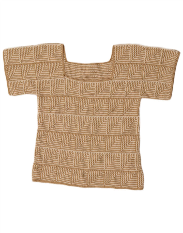 Vintage Dame sweater med abstrakt mønster UK 10 Small Beige