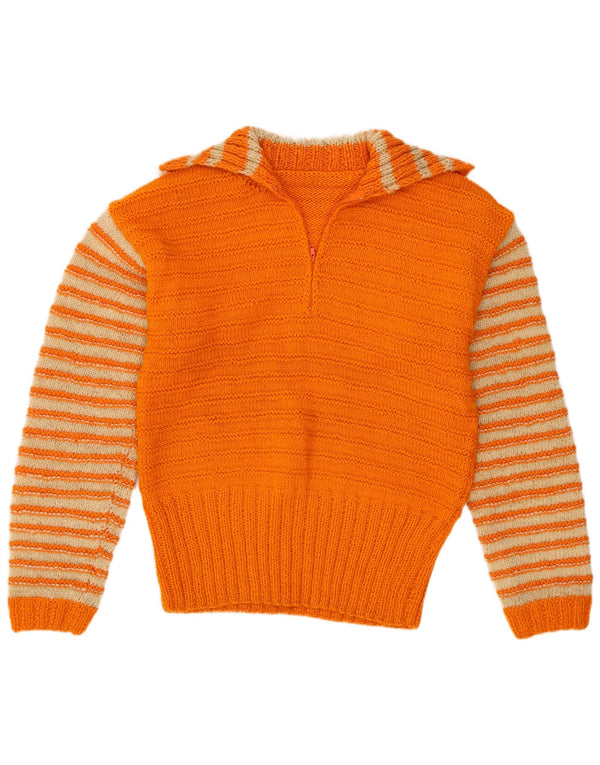 Vintage Womens Polo Neck Jumper Sweater UK 12 Medium Orange Striped