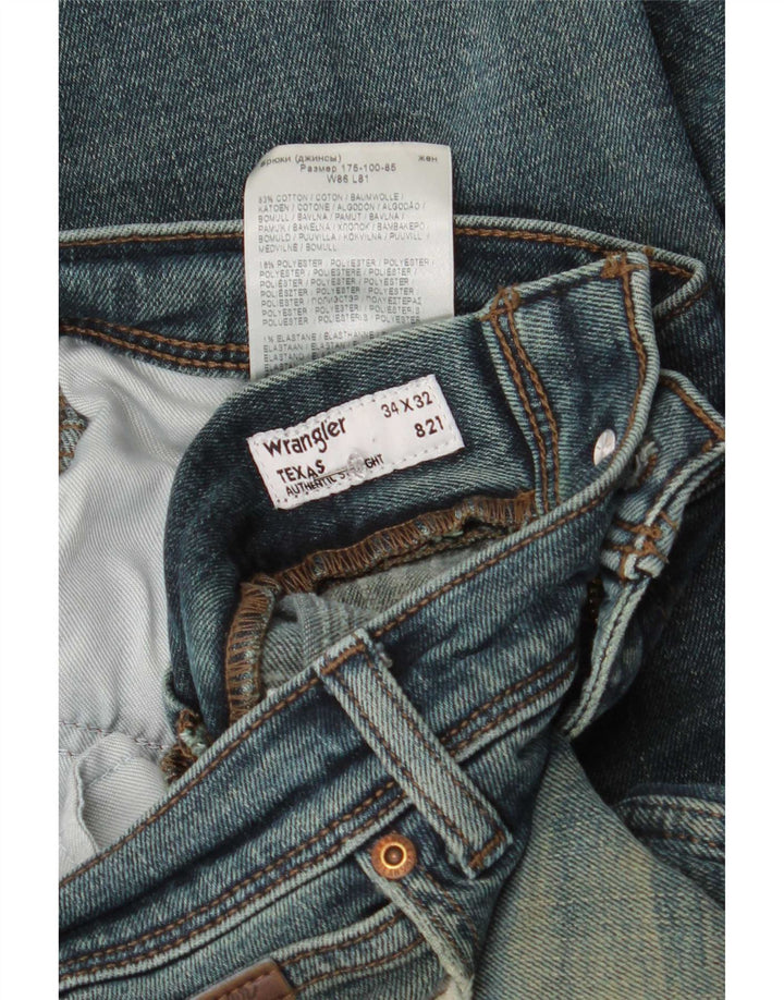 Wrangler Herre Texas Straight Jeans W34 L32 Blå Bomuld