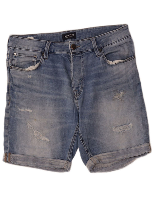 Jack & Jones Herre Distressed Denim Shorts Large W34 Blue Cotton