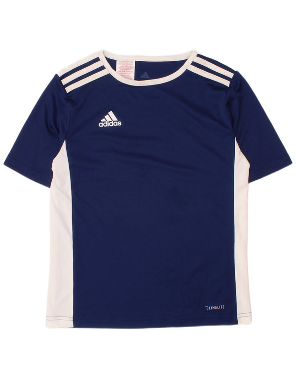 ADIDAS Boys Climalite T-Shirt Top 9-10 år Small Navy Blue Colourblock