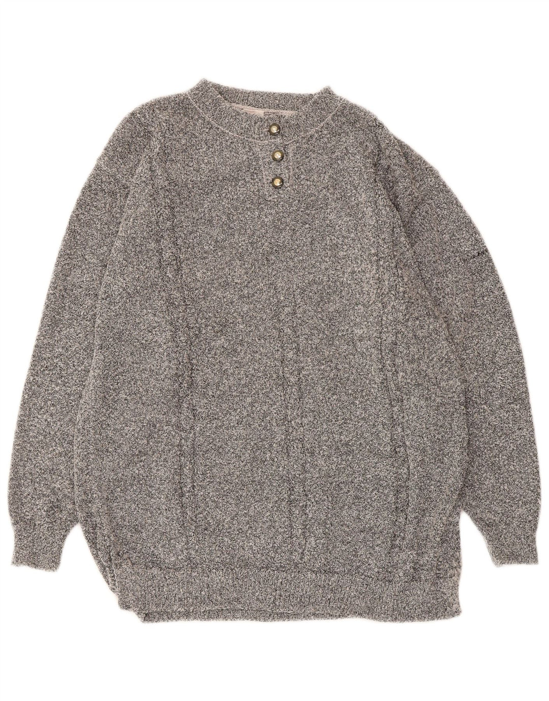 Vintage Womens Button Neck Jumper Sweater UK 16 Large Grå Akryl