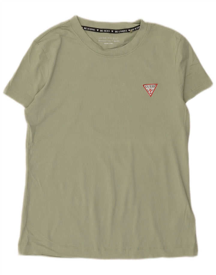 Guess Dame T-Shirt Top UK 12 Medium Grøn Bomuld