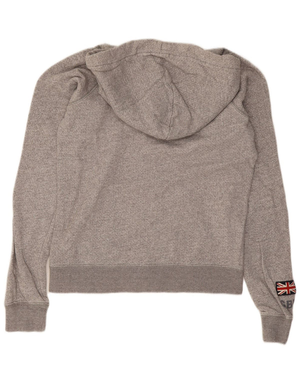 Jack Wills Womens Graphic Zip Hoodie Sweater UK 8 Small Grey Flecked Cotton