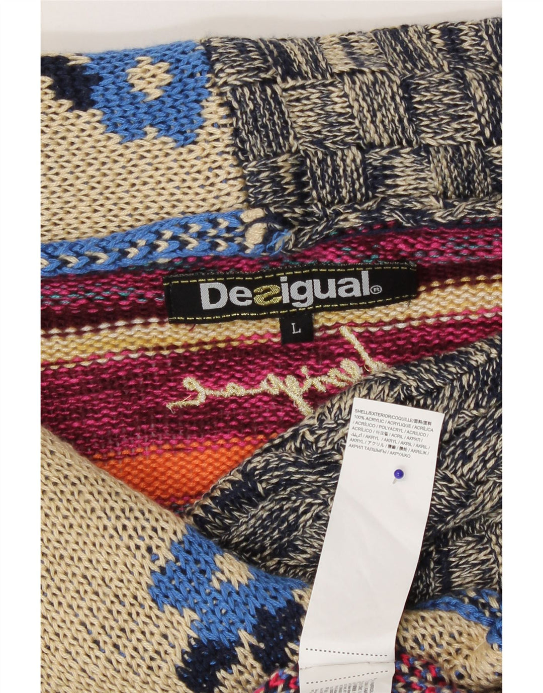 Desigual Dame Cardigan Sweater UK 14 Stort flerfarvet patchwork