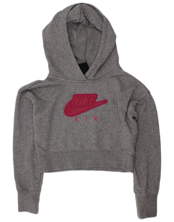Nike piger Crop grafisk hættetrøje 8-9 år lille grå flækket bomuld
