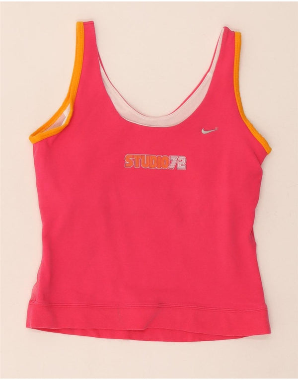 Nike Dame Dri Fit Crop Grafisk Vest Top UK 10/12 Medium Pink Bomuld