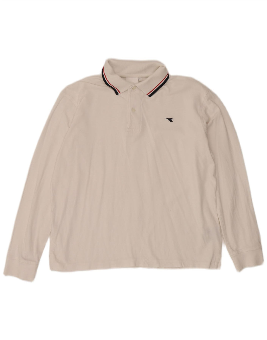 DIADORA Mens Long Sleeve Polo Shirt Large White Cotton