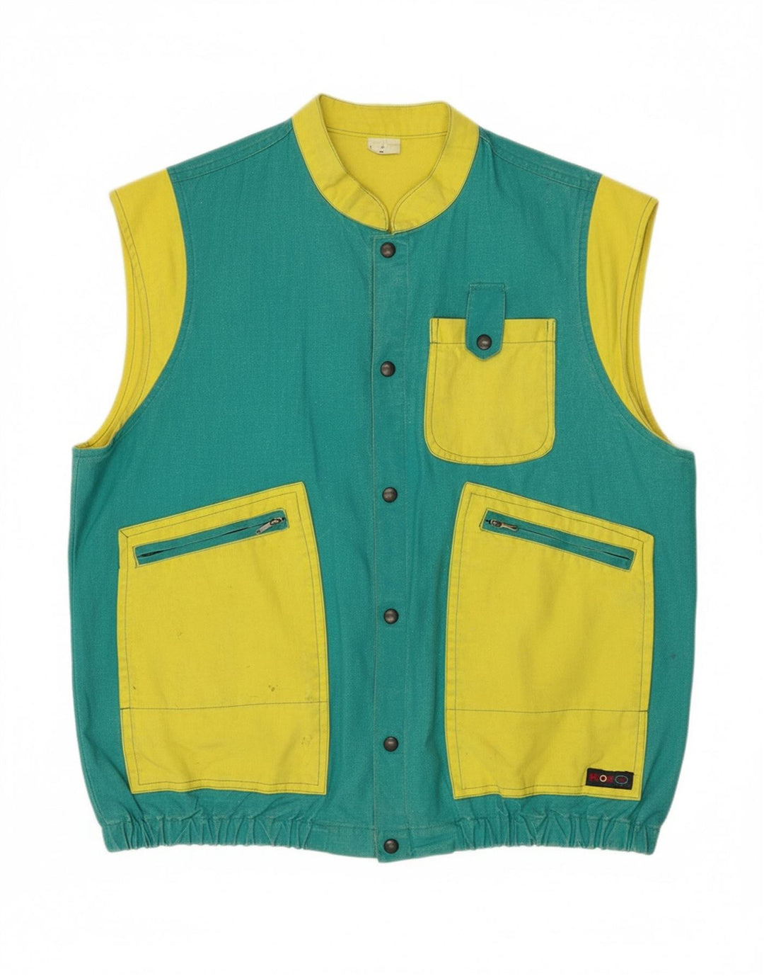 VINTAGE Mens Utility Gilet IT 48 Medium Green Colourblock Cotton
