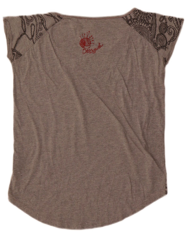 Desigual Kvinder Oversized grafisk T-shirt Top UK 6 XS Grå Blomster Bomuld
