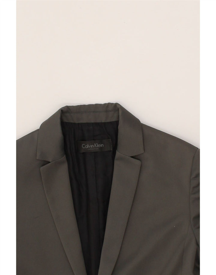 CALVIN KLEIN Womens 1 Button Blazer Jacket US 4 Small Grey Polyester Vintage Calvin Klein and Second-Hand Calvin Klein from Messina Hembry 