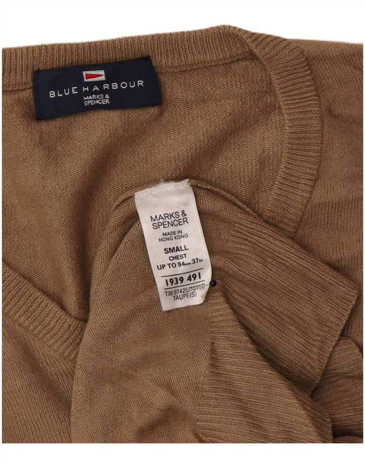 Marks & Spencer Herre Blue Harbor V-hals sweater lille brun akryl