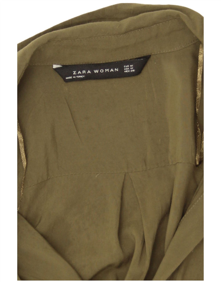 Zara Dame Longline Shirt Bluse UK 14 Medium Khaki