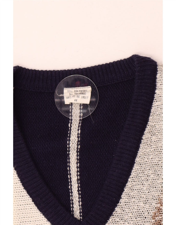 Vintage Dame V-hals sweater IT 44 Medium Navy Blue Colourblock