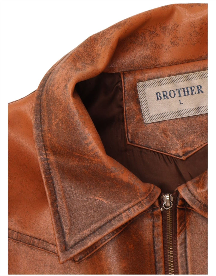 VINTAGE Dame Læderjakke UK 14 Stor Brun