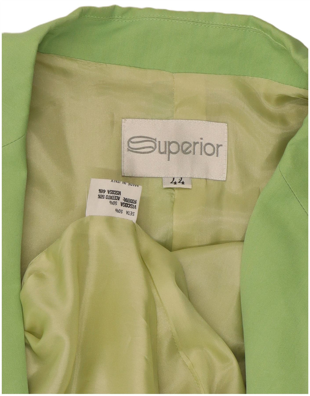SUPERIOR Dame Dobbeltradet Blazer Jakke IT 44 Medium Grøn Silke
