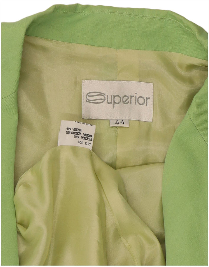 SUPERIOR Dame Dobbeltradet Blazer Jakke IT 44 Medium Grøn Silke