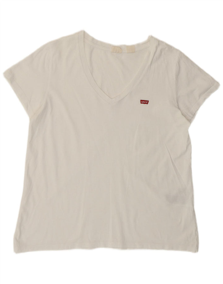Levi's Dame T-Shirt Top UK 14 Stor Hvid Bomuld