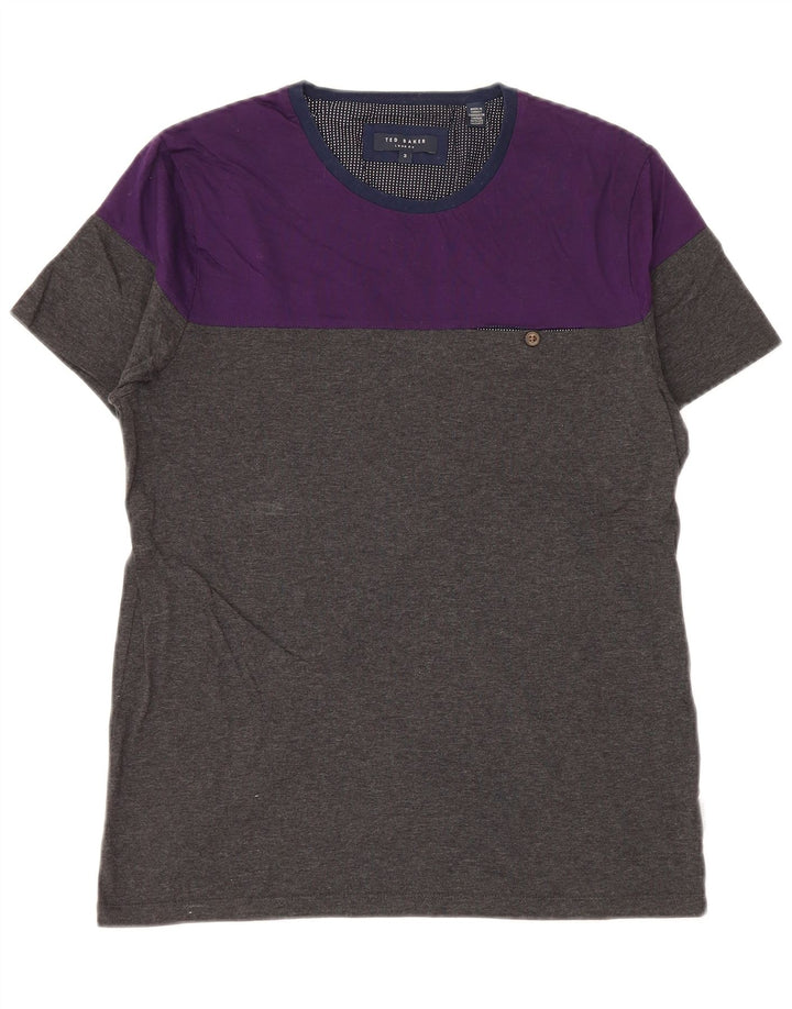 Ted Baker Herre T-shirt Top Størrelse 3 Medium Grå Colourblock Bomuld