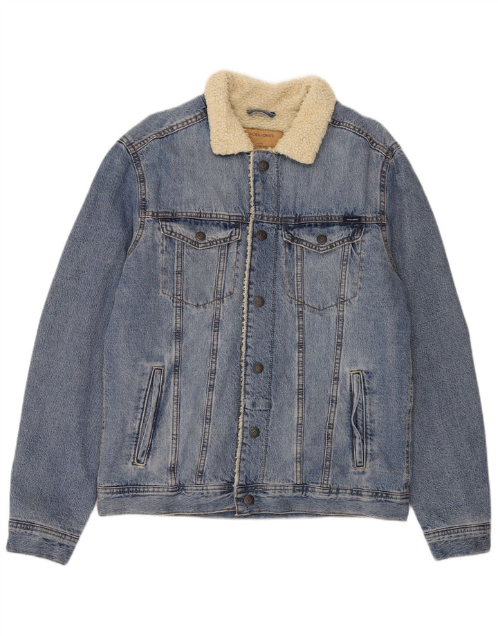 Jack & Jones Herre Denim Sherpa Jacket UK 38 Medium Blue Cotton