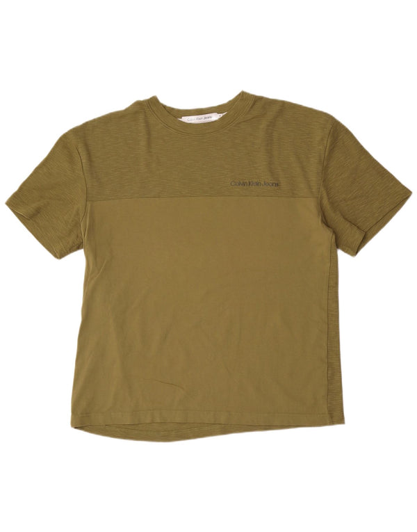 Calvin Klein Herre T-Shirt Top Medium Khaki Colourblock