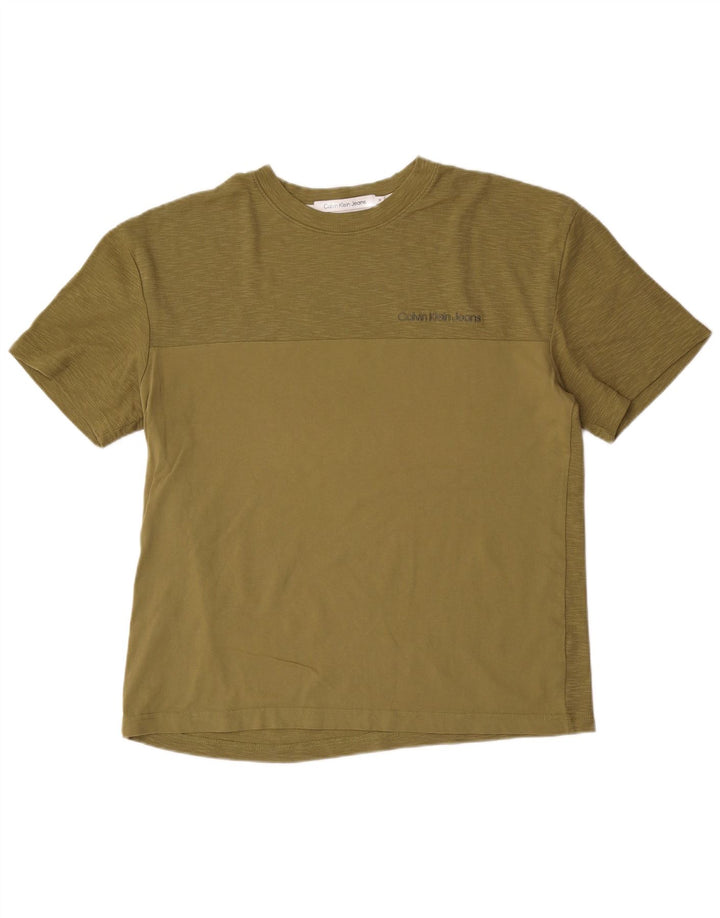 Calvin Klein Herre T-Shirt Top Medium Khaki Colourblock