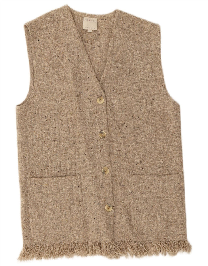 Vintage ærmeløs cardigan sweater til kvinder UK 14 Medium Grey Flecked Wool