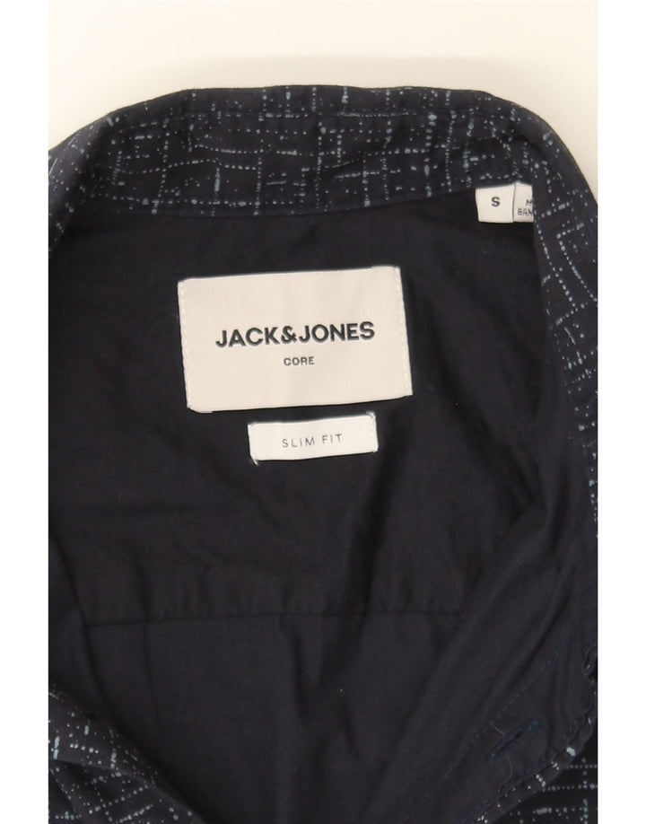 JACK & JONES Mens Slim Fit Shirt Small Navy Blue Check Cotton Vintage Jack & Jones and Second-Hand Jack & Jones from Messina Hembry 