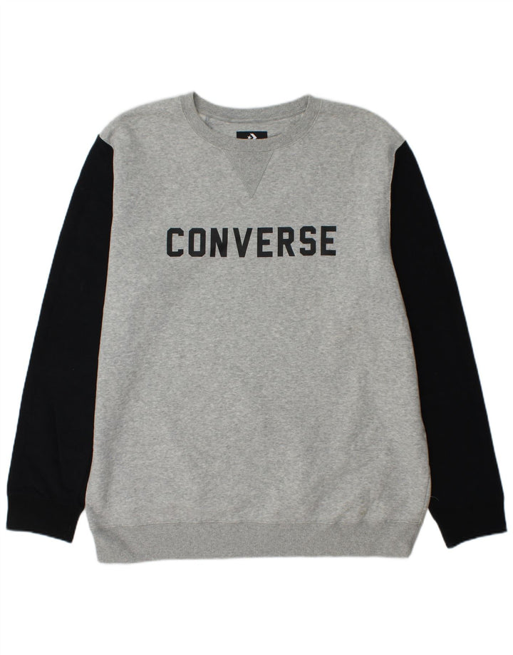 CONVERSE Grafisk sweatshirt til mænd XL Grå Colourblock Bomuld